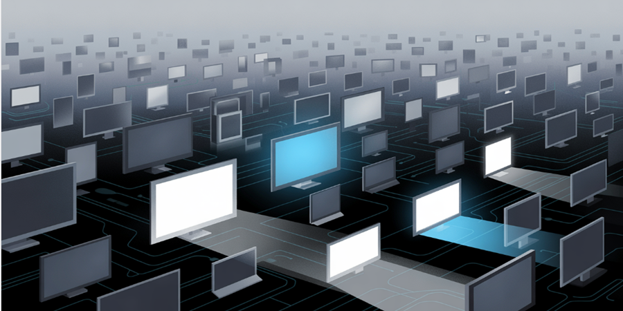 Visualização conceitual de um algoritmo determinando quais vídeos são exibidos — com base em interesse, engajamento e retenção, não em qualidade ou intenção